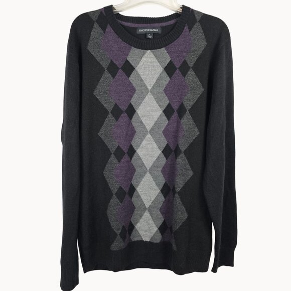 Academia Preppy Knit Sweater Plaid Purple Black Geometric Tricots St. Womens LG - Picture 1 of 9